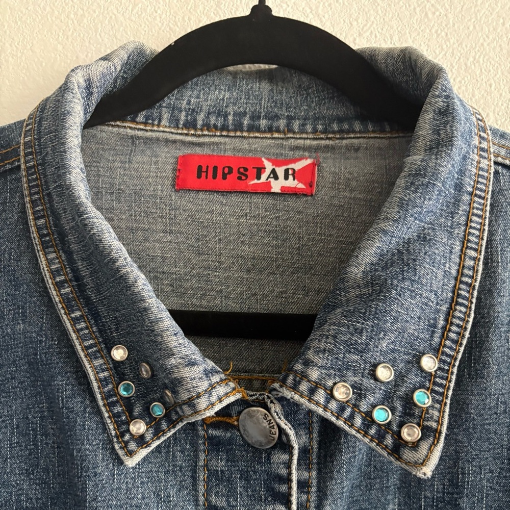 Hipstar Cropped Denim Jacket with Studded and Embroidered Details